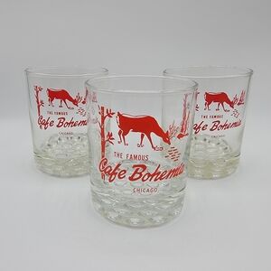 Vtg The Famous Cafe Bohemia Chicago Red Deer Rocks Glasses Hobnail Souvenir (3)
